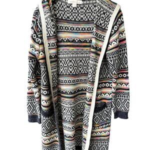 Monteau Sz S Rainbow Fair Isle Open Front Cardigan w/ Hood Boho Pride Cozecore